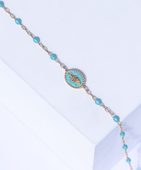 18K YELLOW GOLD VIRGIN MARY BRACELET WITH TURQUOISE ENAMEL
