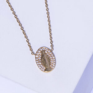 18K YELLOW GOLD VIRGIN MARY NECLACE WITH WHITE DIAMOND
