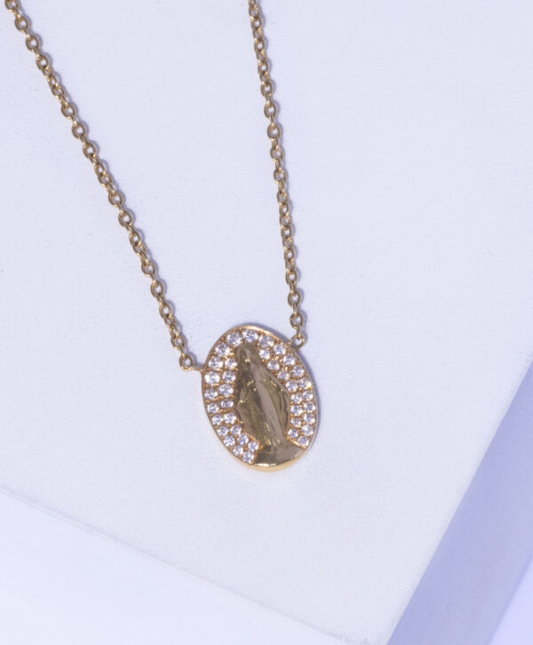 18K YELLOW GOLD VIRGIN MARY NECLACE WITH WHITE DIAMOND