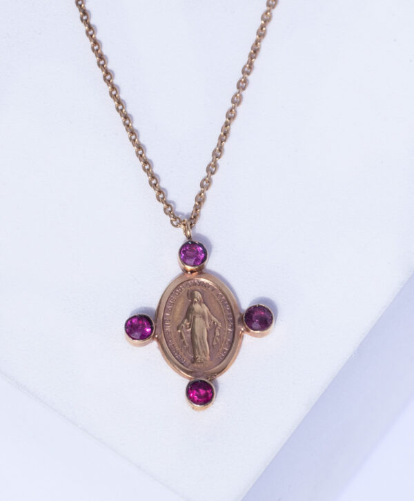 18K PINK GOLD NECKLACE MEDAILLE MIRACULEUSE WITH RUBY