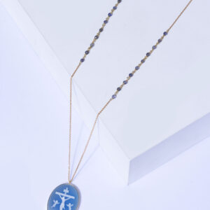 18K YELLOW GOLD CROSS NECKLACE WITH STONES