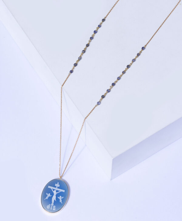 18K YELLOW GOLD CROSS NECKLACE WITH STONES