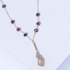 18K YELLOW GOLD VIRGIN MARY NECKLACE WHITH HEMATITE STONE