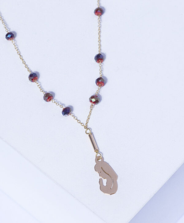 18K YELLOW GOLD VIRGIN MARY NECKLACE WHITH HEMATITE STONE