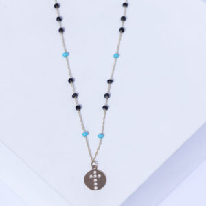 18K YELLOW GOLD CROSS NECKLACE WITH SEMI-PERCIOUS STONE