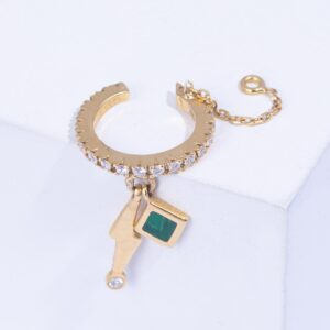 18K YELLOW GOLD  EARCUFF WITH WHITE  DIAMOND AND MALACHITE STONE
