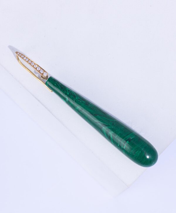 18K YELLOW GOLD SINGLE EARRING WITH WHITE DIAMOND AND MALACHITE STONE