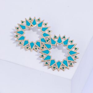 18K YELLOW GOLD EARRINGS WITH BLUE AND GREEN ENAMEL