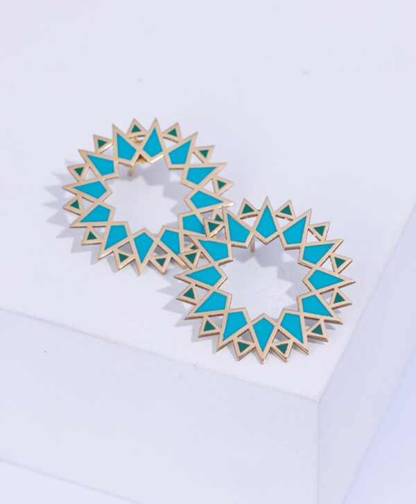 18K YELLOW GOLD EARRINGS WITH BLUE AND GREEN ENAMEL