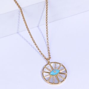 18K YELLOW GOLD EYE NECKLACE WITH WHITE DIAMOND AND MOTHER OF PEARL