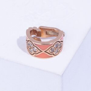 18K PINK GOLD EARCUFF WITH WHITE DIAMOND AND PINK ENAMEL