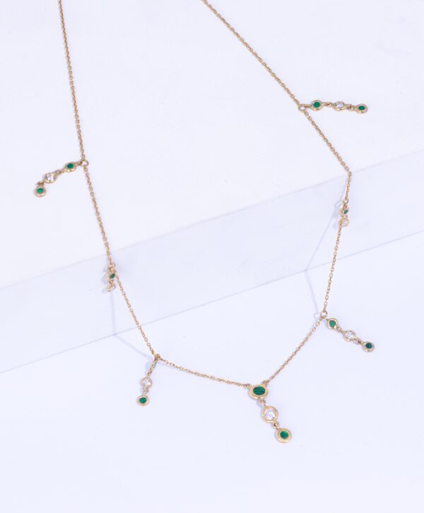 18K YELLOW GOLD NECKLACE WITH WHITE DIAMOND AND GREEN ENAMEL