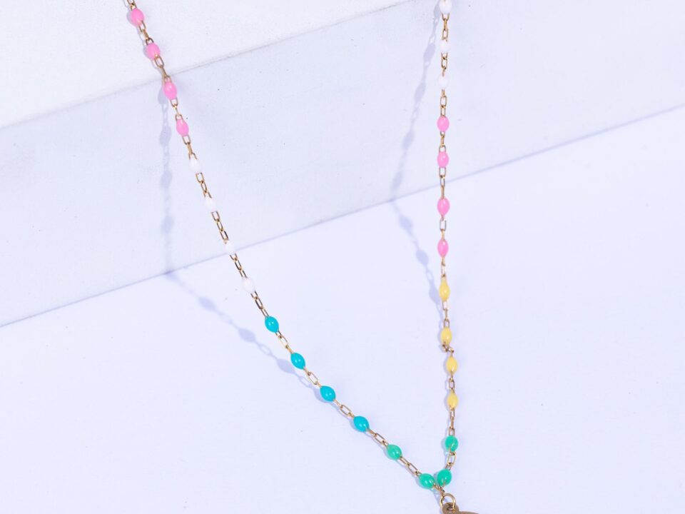 18K YELLOW GOLD NECKLACE WITH MULTICOLORED ENAMEL