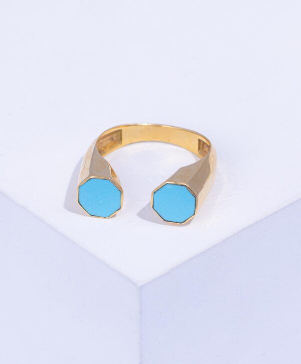 18K YELLOW GOLD PINKY RING WITH TURQUOISE STONE