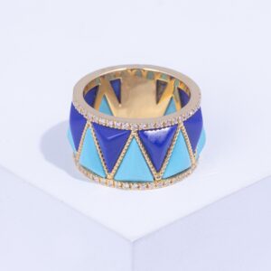18K YELLOW GOLD RING WITH WHITE DIAMOND AND TURQUOISE STONE