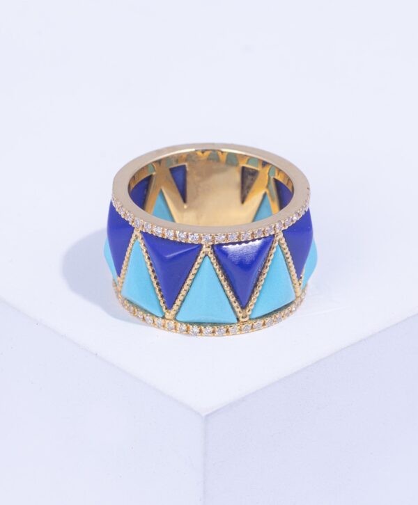18K YELLOW GOLD RING WITH WHITE DIAMOND AND TURQUOISE STONE
