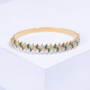 18K YELLOW GOLD BRACELET WITH WHITE DIAMOND AND GREEN ENAMEL