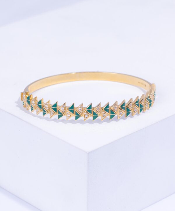 18K YELLOW GOLD BRACELET WITH WHITE DIAMOND AND GREEN ENAMEL