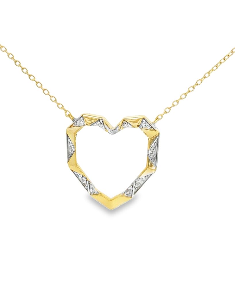 Gold Charm Necklace With Round Cut Diamond Heart Pendant