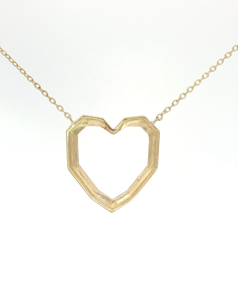 Gold Charm Necklace With Round Cut Diamond Heart Pendant