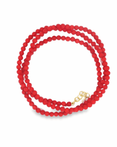 Red Coral Beaded Necklace with Yellow Gold Clasp