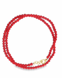 Red Coral Beaded Necklace with Yellow Gold Clasp