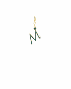 Yellow Gold Letter M Pendant with Emerald Cabochon