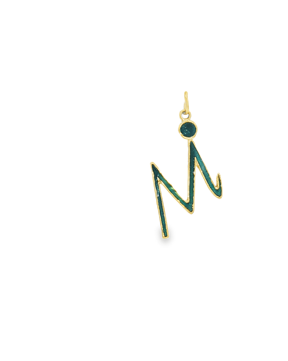Whimsical Yellow Gold Letter ‘M’ Enamel Pendant
