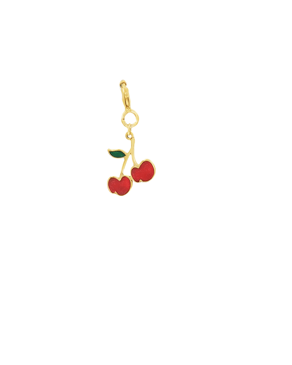 Yellow Gold Cherry Enamel Charm Pendant