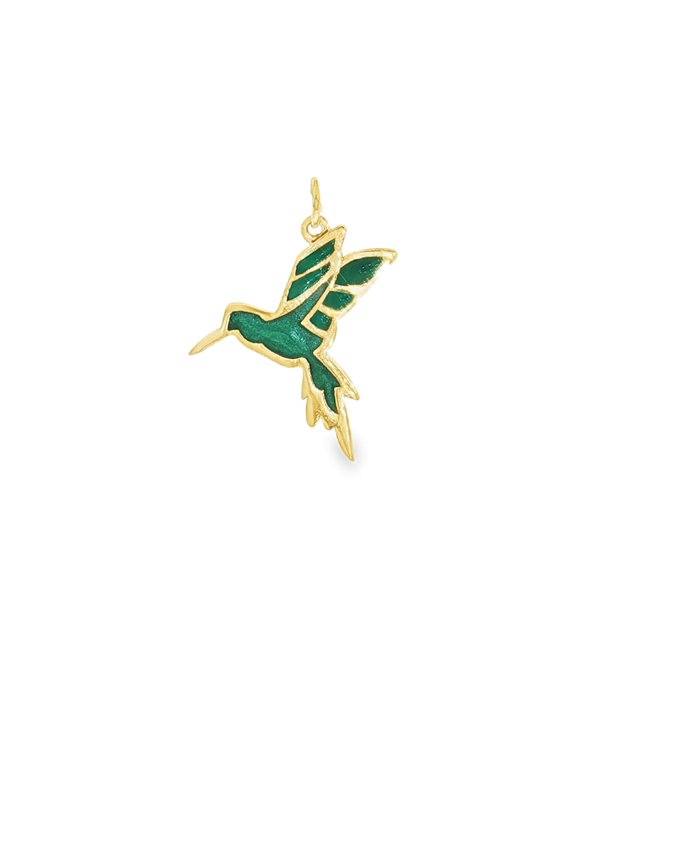 Hummingbird Pendant in Yellow Gold with Green Enamel