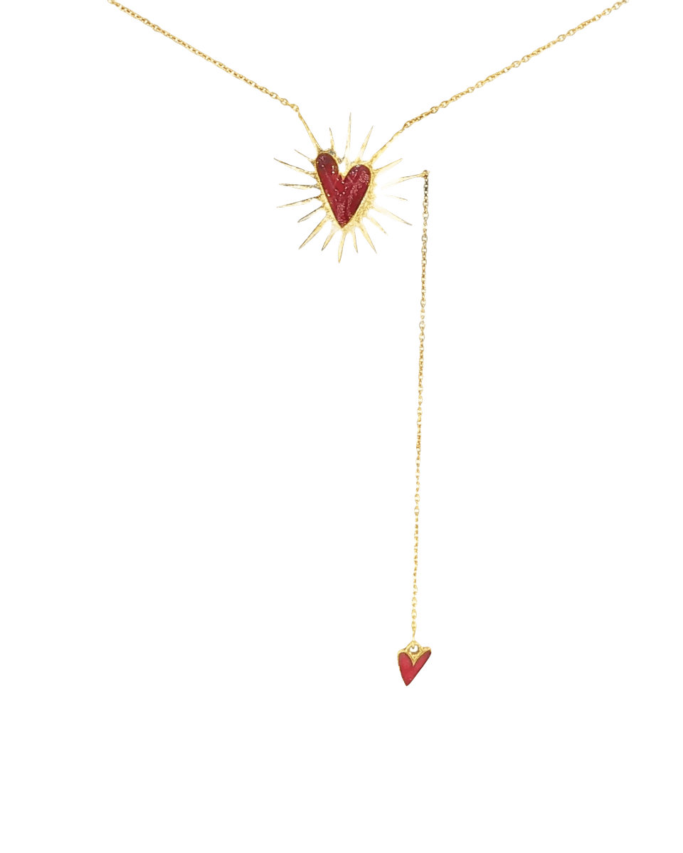 Yellow Gold Chain Necklace with Red Heart-Shaped Ruby Pendant