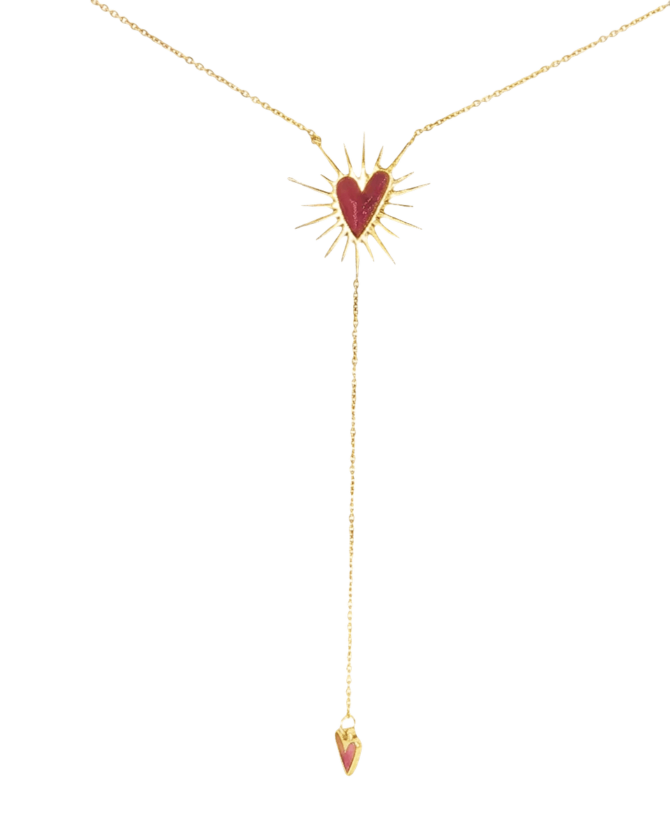 Yellow Gold Heart Y-Drop Chain Necklace