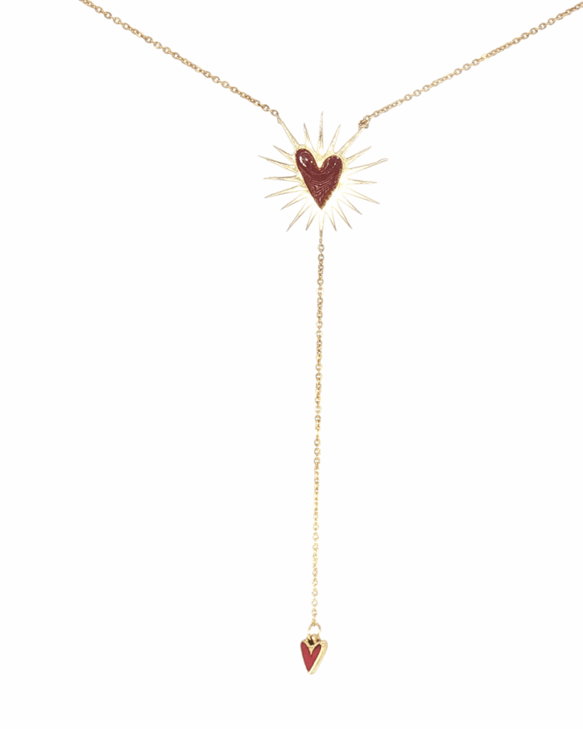 Yellow Gold Heart Y-Drop Chain Necklace