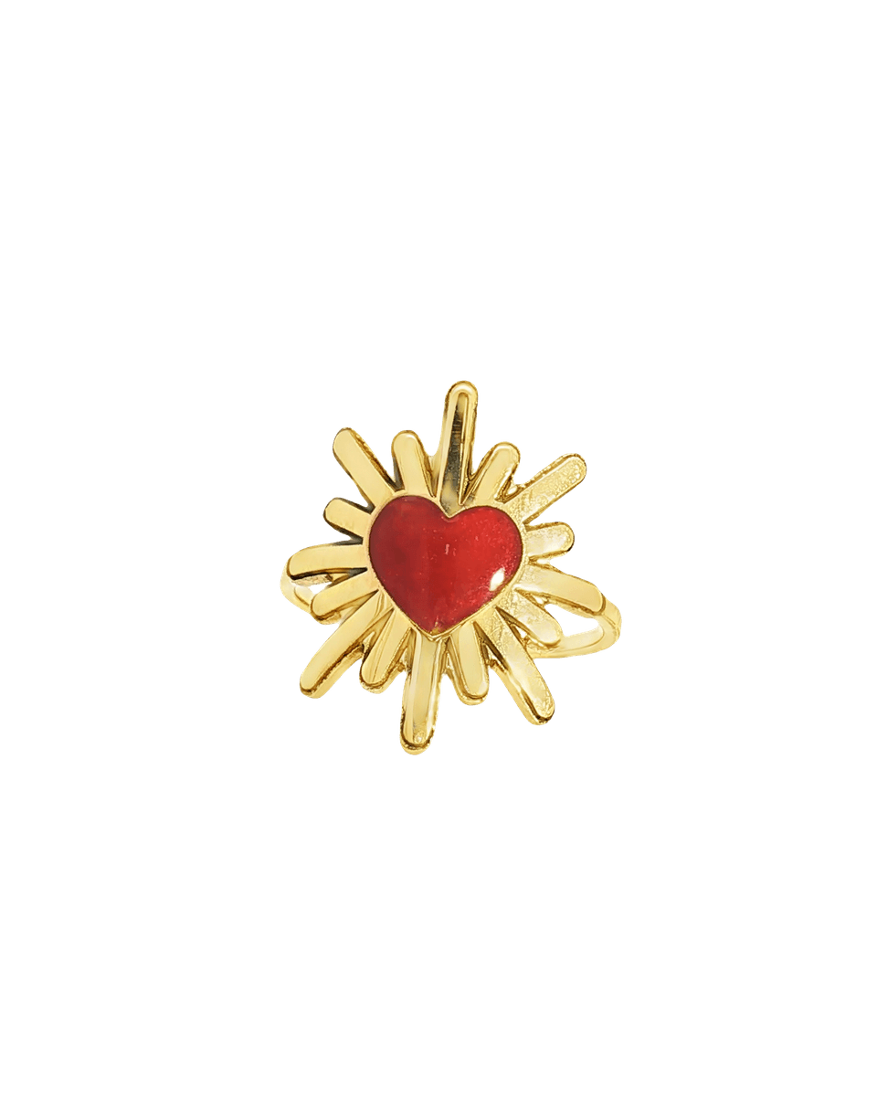 Yellow Gold Cocktail Ring with Heart Shaped Ruby