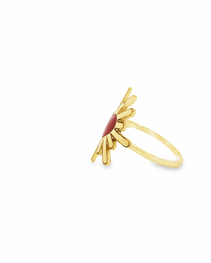 Yellow Gold Cocktail Ring with Heart Shaped Ruby
