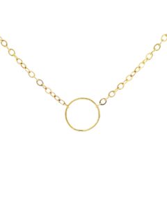Yellow Gold Link Chain Necklace with Circle Pendant