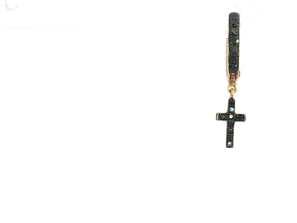 18K PINK GOLD SINGLE EARRING  CROSS WITH BLACK DIAMOND